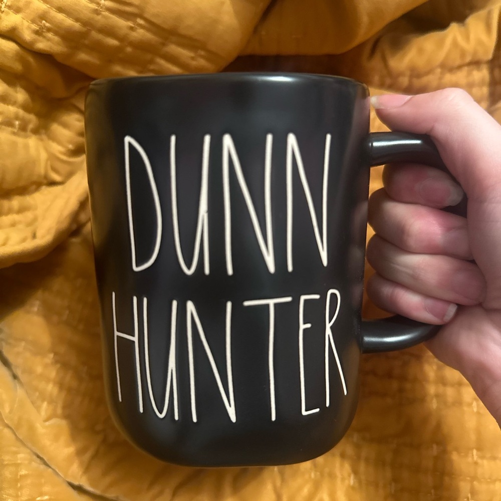 Rae Dunn Black Ceramic Mug with White Text